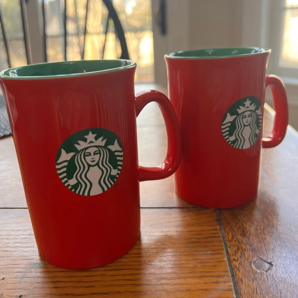 Starbucks Red Ceramic Mugs Holiday  - Pair - Picture 2 of 6
